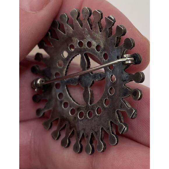 Vintage Zuni Petit Point Silver & Turquoise Brooch Pin Native American Old Pawn - Picture 8 of 11